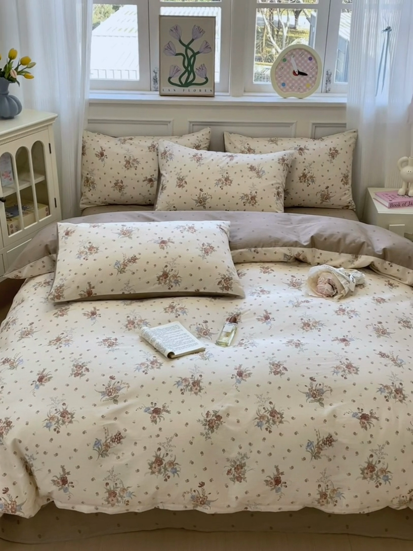 91家纺网 家纺一手货源 找家纺 沐棉家居 2025新款全棉印花四件套 优雅花朵