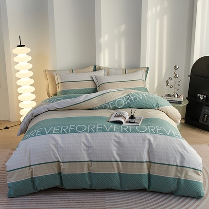 金纱玉纺家纺 2025新款全棉13376数码印花四件套（礼盒包装） 爱丽斯-绿