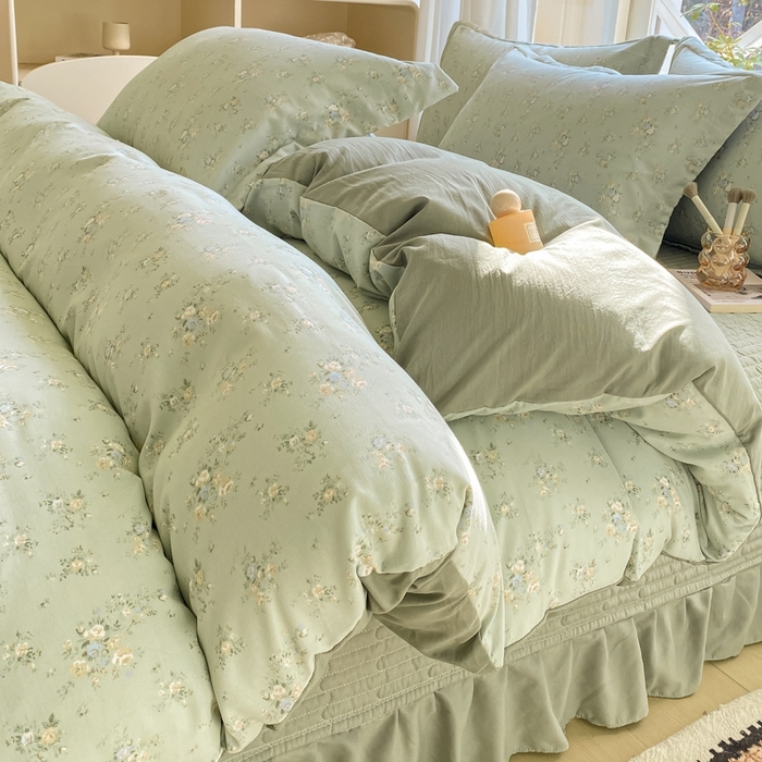 91家纺网 家纺一手货源 找家纺 尚美 2025新款小碎花针织棉床盖四件套 兰亭序