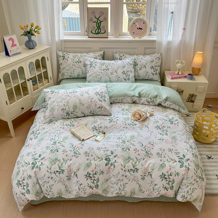 91家纺网 家纺一手货源 找家纺 沐棉家居 2025新款全棉印花四件套 淡香花语