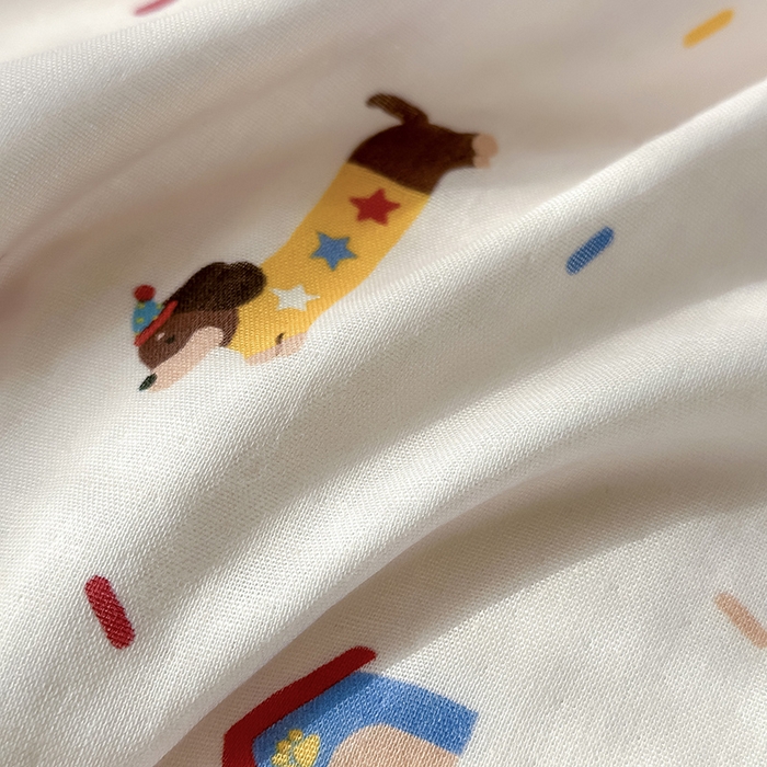 91家纺网 家纺一手货源 找家纺 沐棉家居 2025新款全棉双层纱四件套 腊肠狗