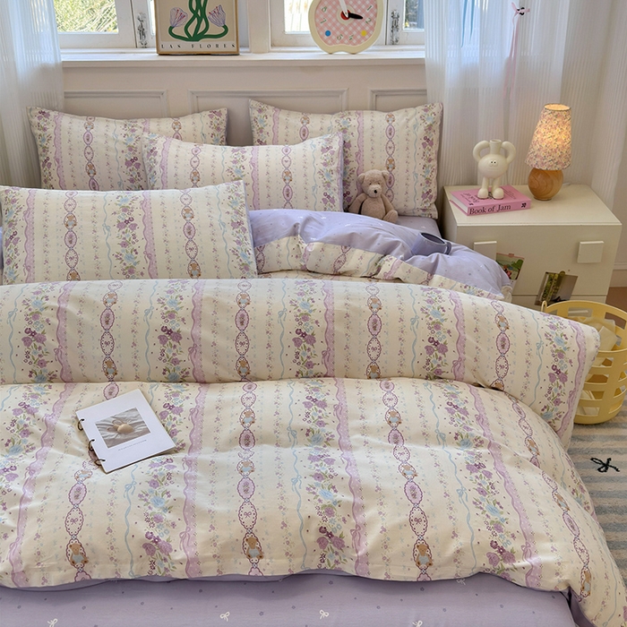 91家纺网 家纺一手货源 找家纺 沐棉家居 2025新款全棉印花四件套 紫藤蔓蔓