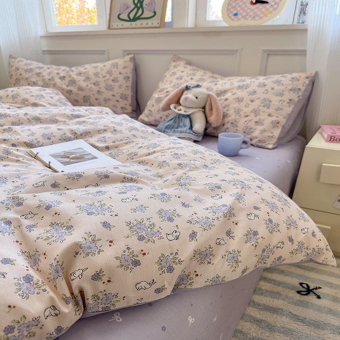 91家纺网 家纺一手货源 找家纺 沐棉家居 2025新款全棉印花四件套 嘻嘻兔