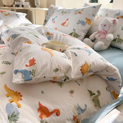 韩巢家纺 2025新款云感双层纱床上用品四件套超柔裸睡级床单被套三件套-(提供卖家秀) 树林小小龙