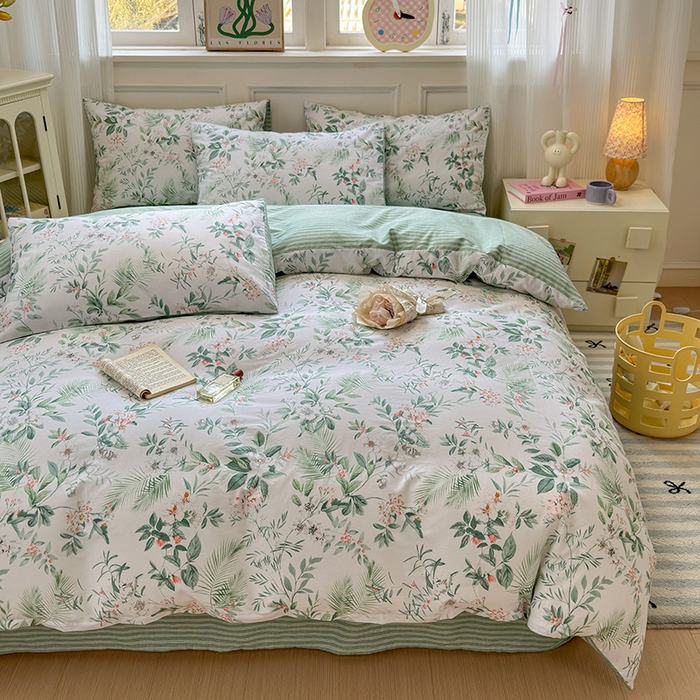 91家纺网 家纺一手货源 找家纺 沐棉家居 2025新款全棉印花四件套 淡香花语