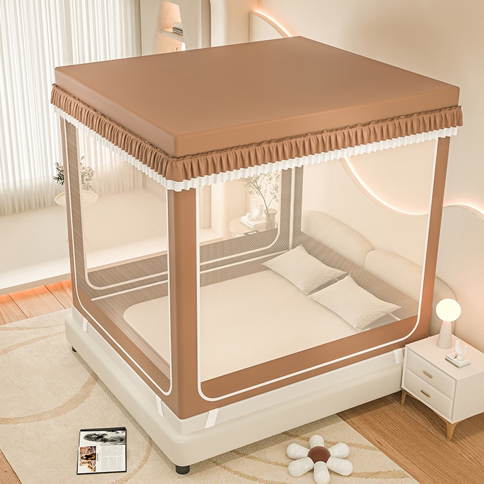 91家纺网 家纺一手货源 找家纺 千逸虹 2025新款坐床防摔可拆卸遮光双层布帘蚊帐 嗨皮萌宠