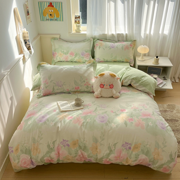 91家纺网 家纺一手货源 找家纺 涵宸家纺 2025新款全棉印花四件套 B绿铃