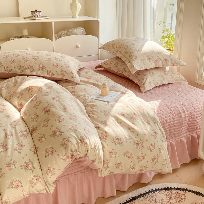 91家纺网 家纺一手货源 找家纺 尚美 2025新款小碎花针织棉床盖四件套 花雅