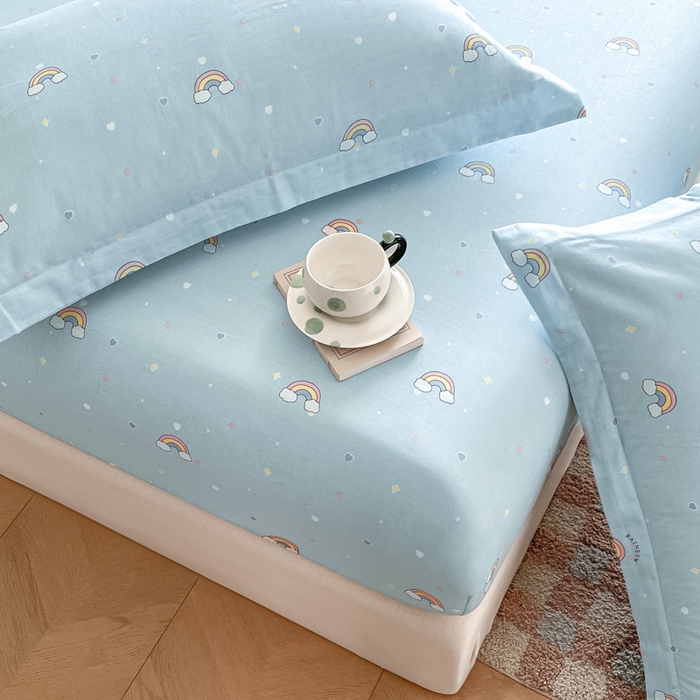 91家纺网 家纺一手货源 找家纺 晨希家居 2025新款全棉A类双层纱床笠 云朵梦