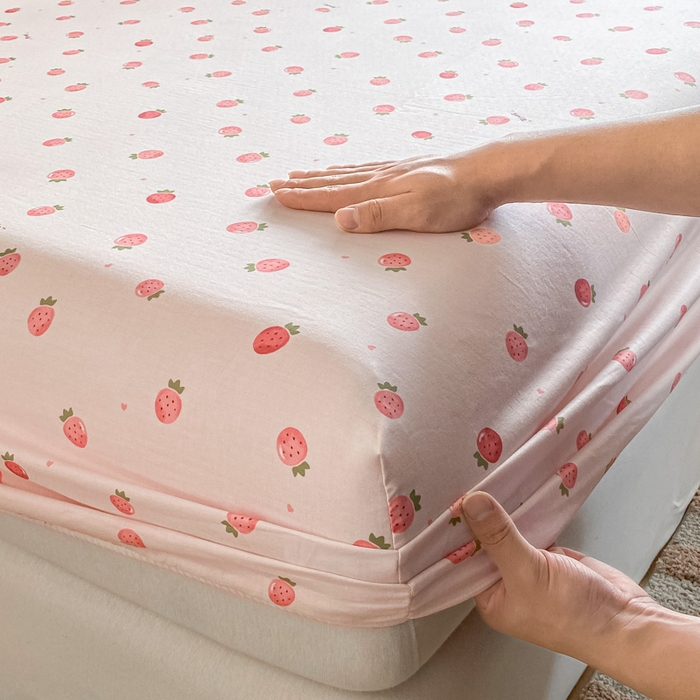 91家纺网 家纺一手货源 找家纺 晨希家居 2025新款全棉A类双层纱床笠 草莓园