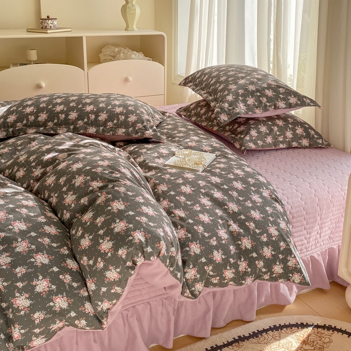 91家纺网 家纺一手货源 找家纺 尚美 2025新款小碎花针织棉床盖四件套 复古花