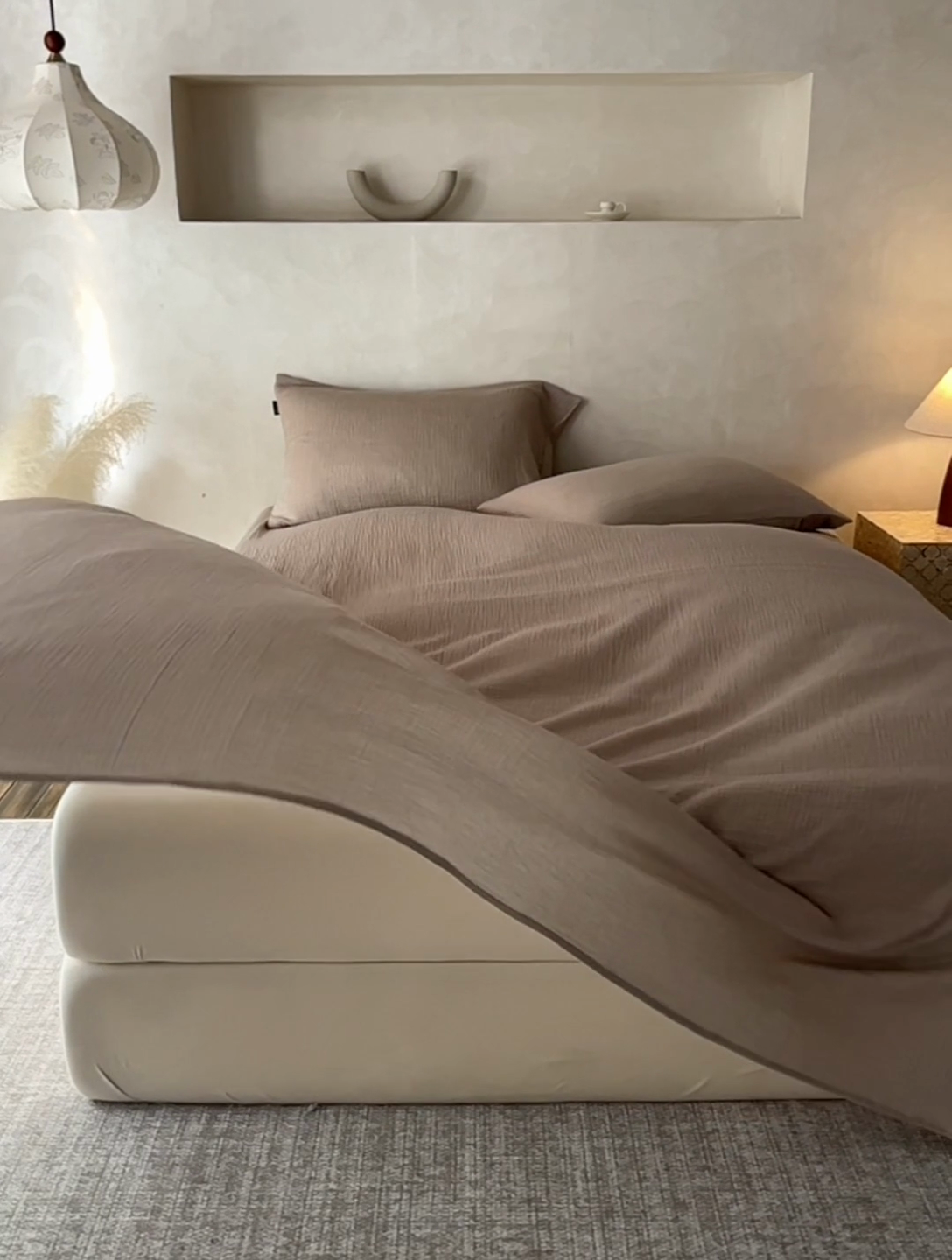 91家纺网 家纺一手货源 找家纺 蓝邻 2025新款全棉双层皱皱纱单品系列-单床单 深驼