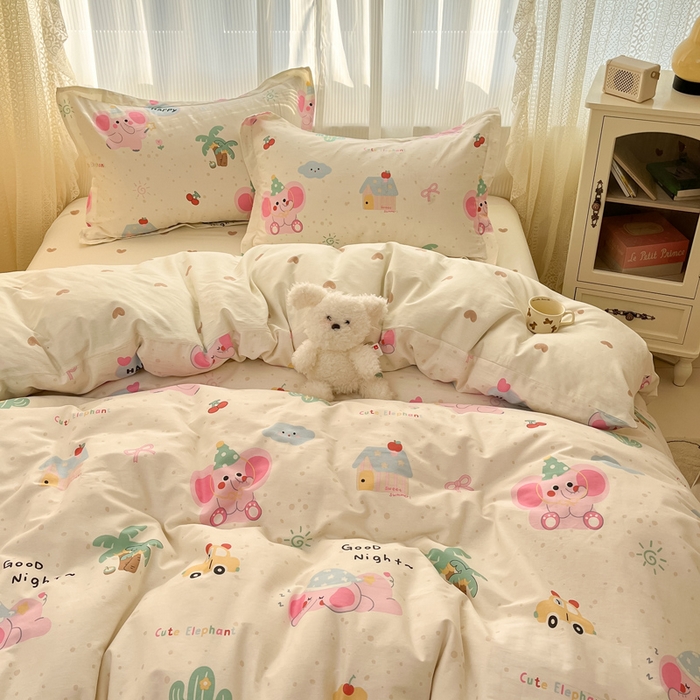 91家纺网 家纺一手货源 找家纺 涵宸家纺 2025新款全棉印花四件套 A悠闲小象