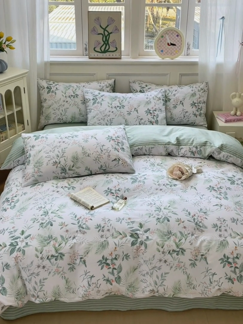 91家纺网 家纺一手货源 找家纺 沐棉家居 2025新款全棉印花四件套 淡香花语