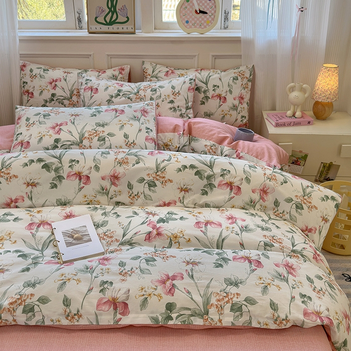 91家纺网 家纺一手货源 找家纺 沐棉家居 2025新款全棉印花四件套 春风慕颜