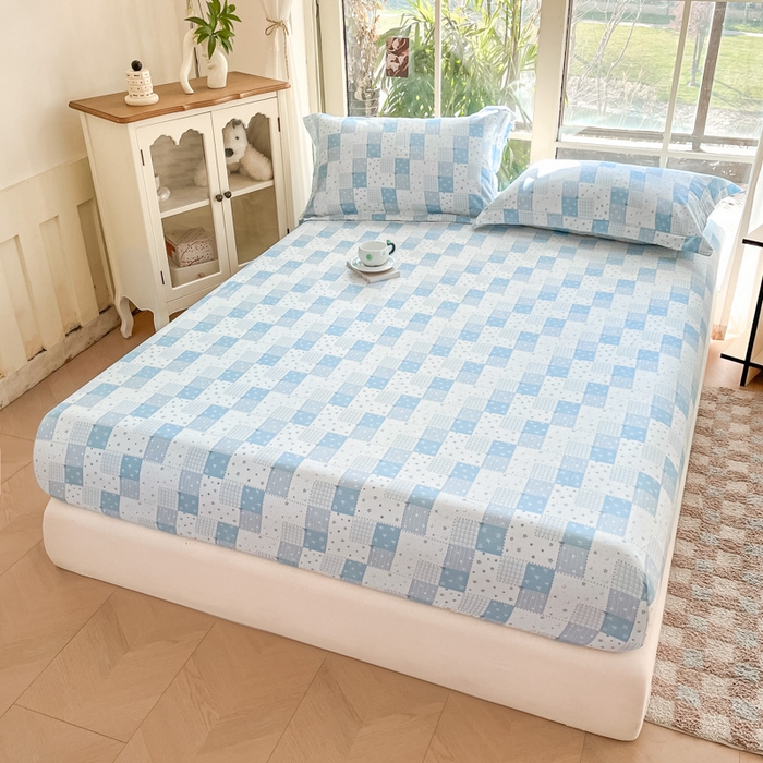 91家纺网 家纺一手货源 找家纺 晨希家居 2025新款全棉A类双层纱床笠 星空蓝