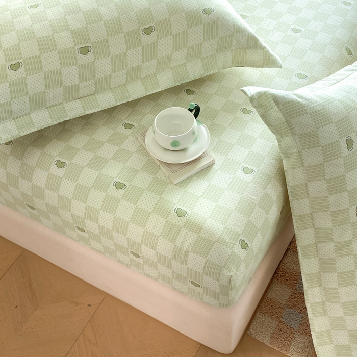 91家纺网 家纺一手货源 找家纺 晨希家居 2025新款全棉A类双层纱床笠 勿忘我