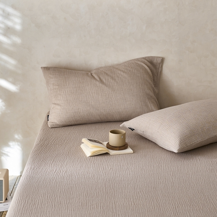 91家纺网 家纺一手货源 找家纺 蓝邻 2025新款全棉双层皱皱纱单品系列-单床单 深驼