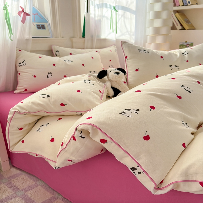 91家纺网 家纺一手货源 找家纺 沐棉家居 2025新款全棉双层纱四件套 喵喵酱