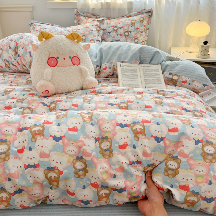 91家纺网 家纺一手货源 找家纺 涵宸家纺 2025新款全棉印花四件套 A乐园兔