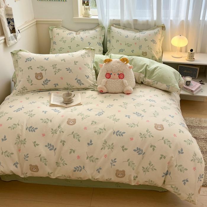 91家纺网 家纺一手货源 找家纺 涵宸家纺 2025新款全棉印花四件套 A叶中熊