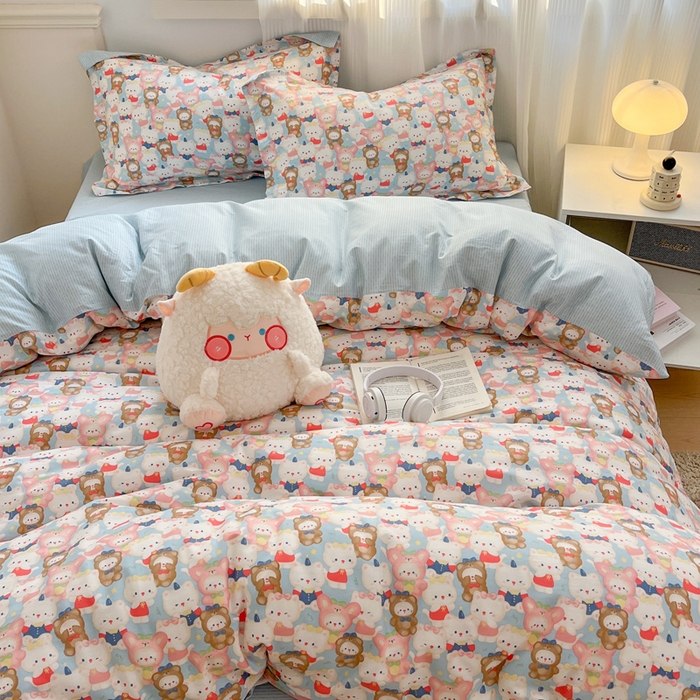 91家纺网 家纺一手货源 找家纺 涵宸家纺 2025新款全棉印花四件套 A乐园兔