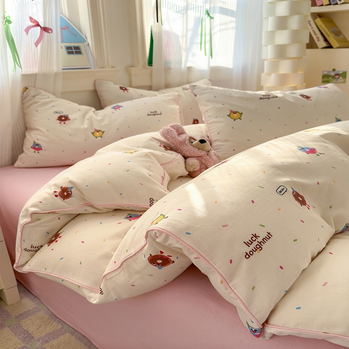 91家纺网 家纺一手货源 找家纺 沐棉家居 2025新款全棉双层纱四件套 甜甜圈