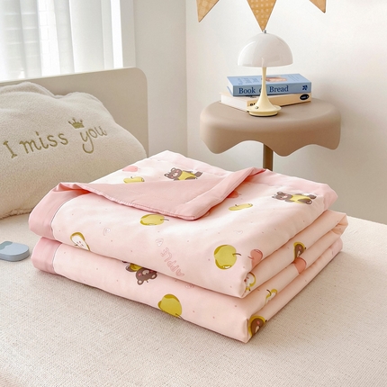 御棉坊 2025新款A类50天丝活性印花大豆儿童夏被 苹果熊粉