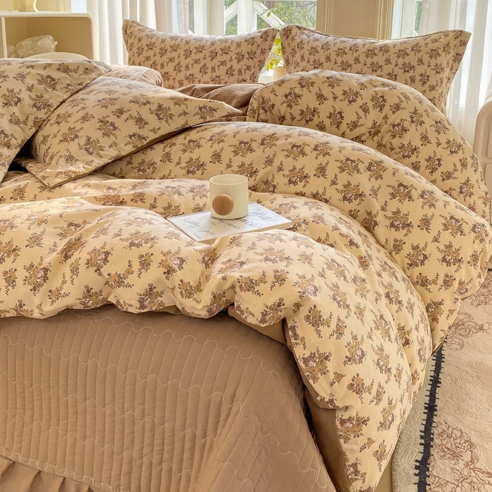 91家纺网 家纺一手货源 找家纺 尚美 2025新款小碎花针织棉床盖四件套 复古情