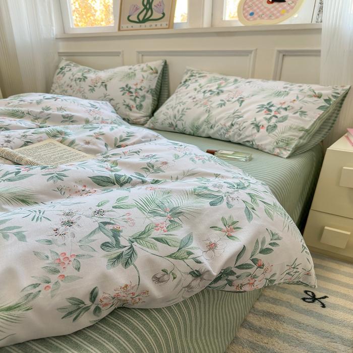 91家纺网 家纺一手货源 找家纺 沐棉家居 2025新款全棉印花四件套 淡香花语