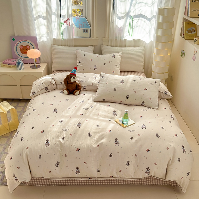 91家纺网 家纺一手货源 找家纺 沐棉家居 2025新款全棉双层纱四件套 礼物女孩