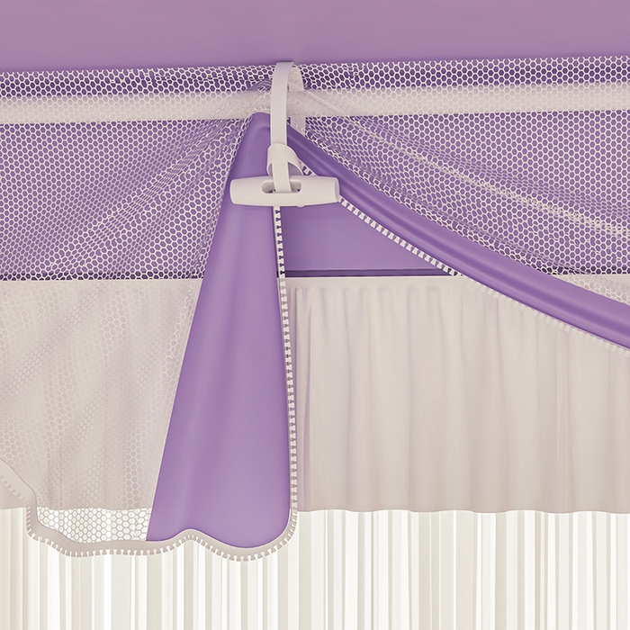 91家纺网 家纺一手货源 找家纺 千逸虹 2025新款坐床防摔可拆卸遮光双层布帘蚊帐 爱心熊猫