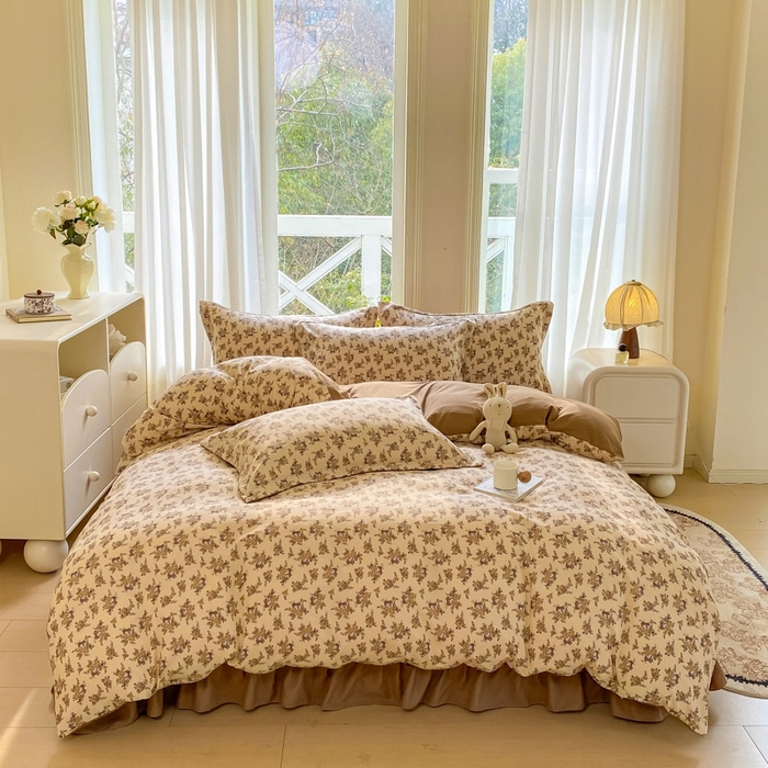 91家纺网 家纺一手货源 找家纺 尚美 2025新款小碎花针织棉床盖四件套 复古情