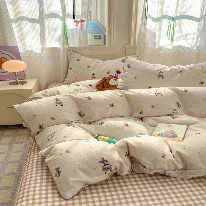 91家纺网 家纺一手货源 找家纺 沐棉家居 2025新款全棉双层纱四件套 礼物女孩