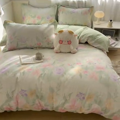 91家纺网 家纺一手货源 找家纺 涵宸家纺 2025新款全棉印花四件套 B绿铃