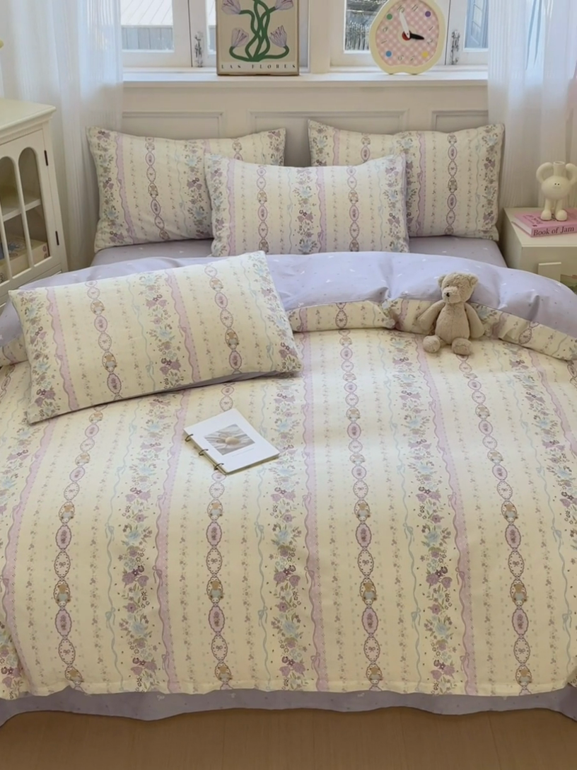 91家纺网 家纺一手货源 找家纺 沐棉家居 2025新款全棉印花四件套 紫藤蔓蔓