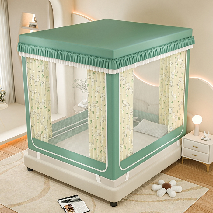 91家纺网 家纺一手货源 找家纺 千逸虹 2025新款坐床防摔可拆卸遮光双层布帘蚊帐 熊熊乐园