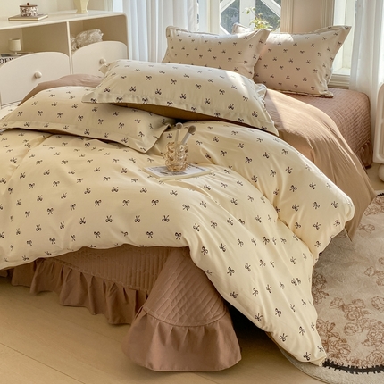 尚美 2025新款小碎花针织棉床盖四件套 蝴蝶结