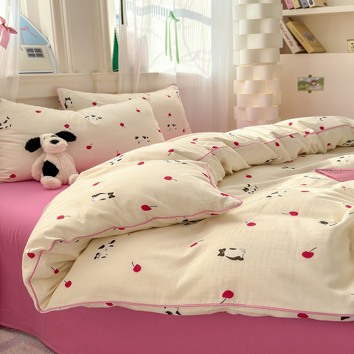 91家纺网 家纺一手货源 找家纺 沐棉家居 2025新款全棉双层纱四件套 喵喵酱