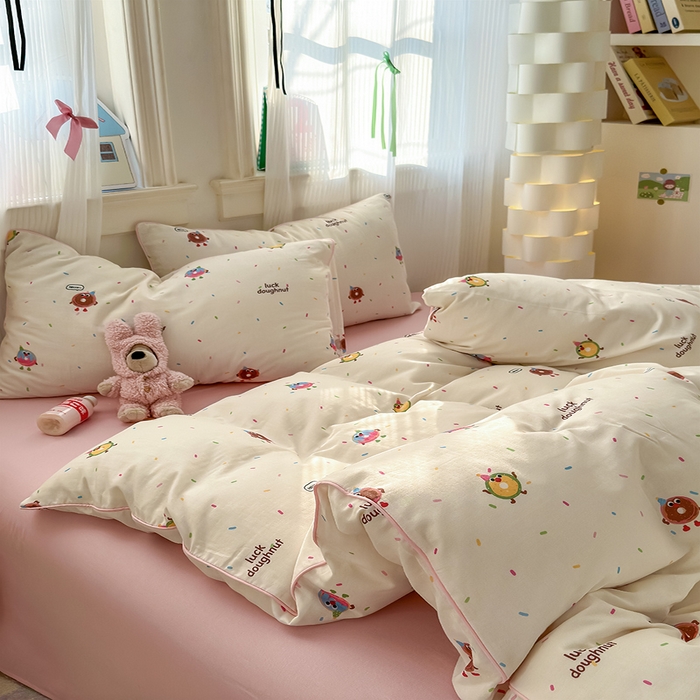 91家纺网 家纺一手货源 找家纺 沐棉家居 2025新款全棉双层纱四件套 甜甜圈