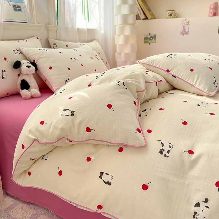 91家纺网 家纺一手货源 找家纺 沐棉家居 2025新款全棉双层纱四件套 喵喵酱