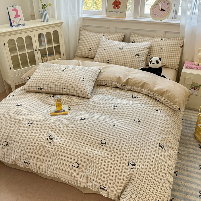 91家纺网 家纺一手货源 找家纺 沐棉家居 2025新款全棉印花四件套 可爱熊猫