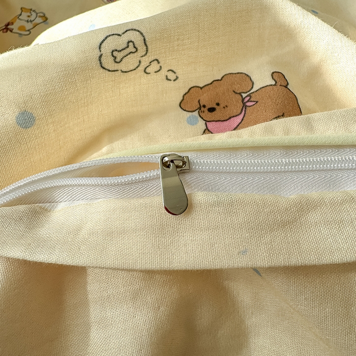 91家纺网 家纺一手货源 找家纺 沐棉家居 2025新款全棉双层纱四件套 萌宠