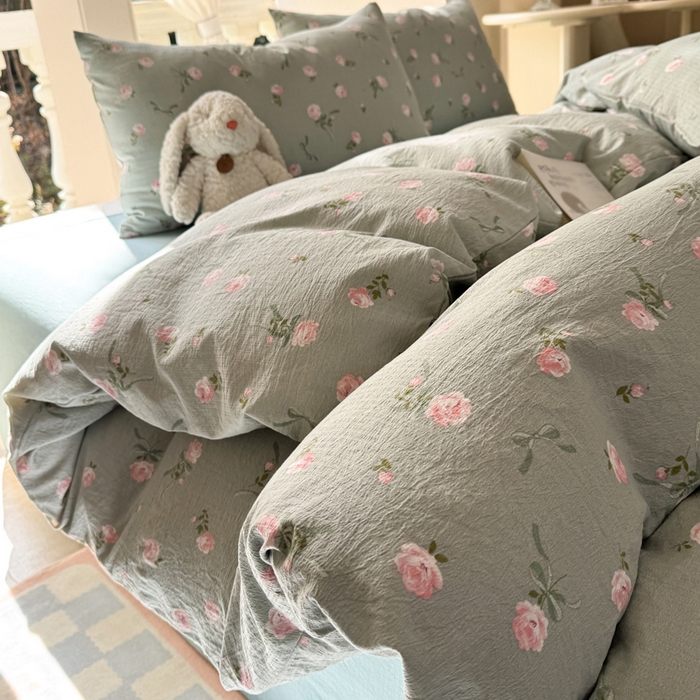 91家纺网 家纺一手货源 找家纺 韩巢家纺 2025新款云感双层纱床上用品四件套超柔裸睡级床单被套三件套-(提供卖家秀) 半生倾慕