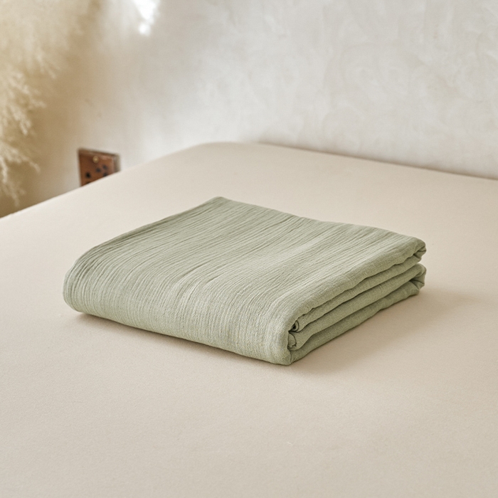 91家纺网 家纺一手货源 找家纺 蓝邻 2025新款全棉双层皱皱纱单品系列-单床单 牛油果绿