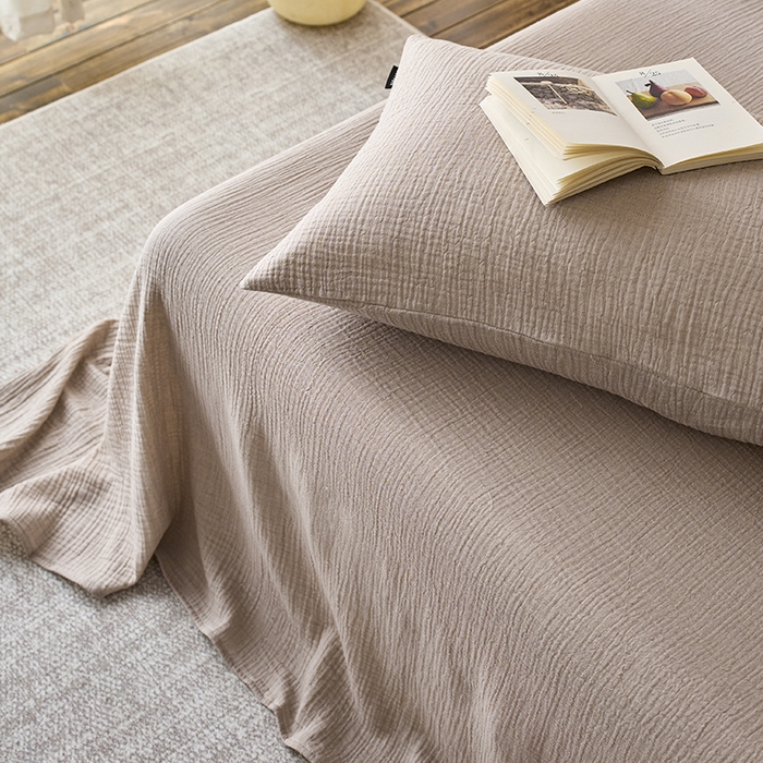 91家纺网 家纺一手货源 找家纺 蓝邻 2025新款全棉双层皱皱纱单品系列-单床单 深驼