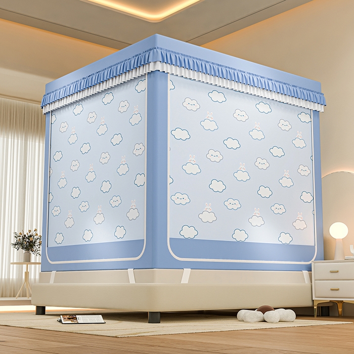 91家纺网 家纺一手货源 找家纺 千逸虹 2025新款坐床防摔可拆卸遮光双层布帘蚊帐 云朵兔