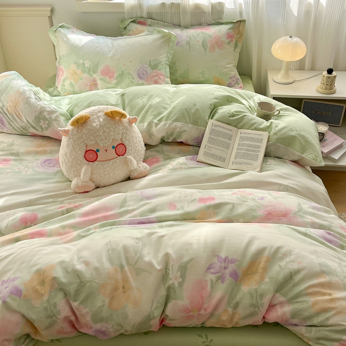 91家纺网 家纺一手货源 找家纺 涵宸家纺 2025新款全棉印花四件套 B绿铃