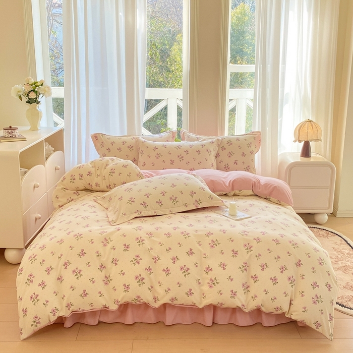 91家纺网 家纺一手货源 找家纺 尚美 2025新款小碎花针织棉床盖四件套 花香