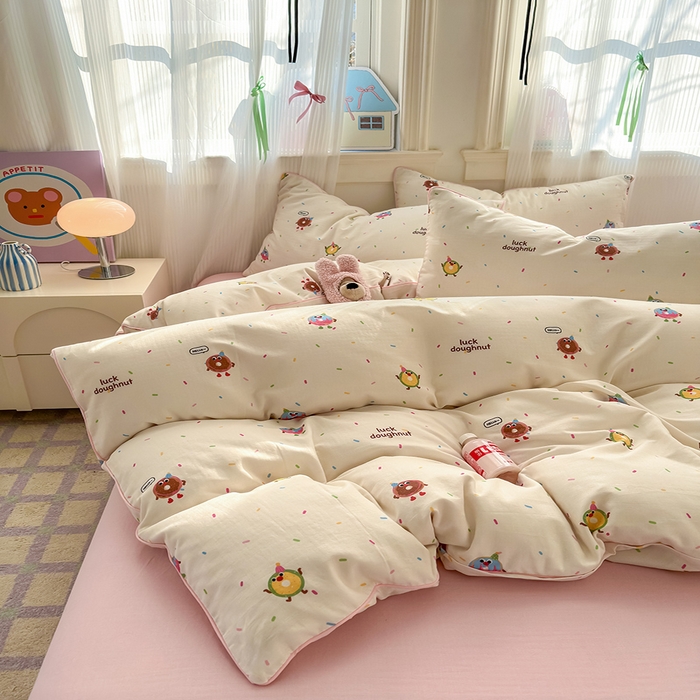 91家纺网 家纺一手货源 找家纺 沐棉家居 2025新款全棉双层纱四件套 甜甜圈